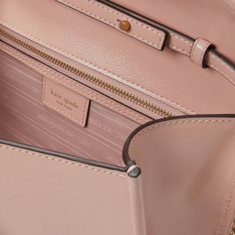 Kate Spade π₯ NWT π₯ Anna - Blush Pink Clutch with Gold Chain Crossbody Option - Picture 13 of 17